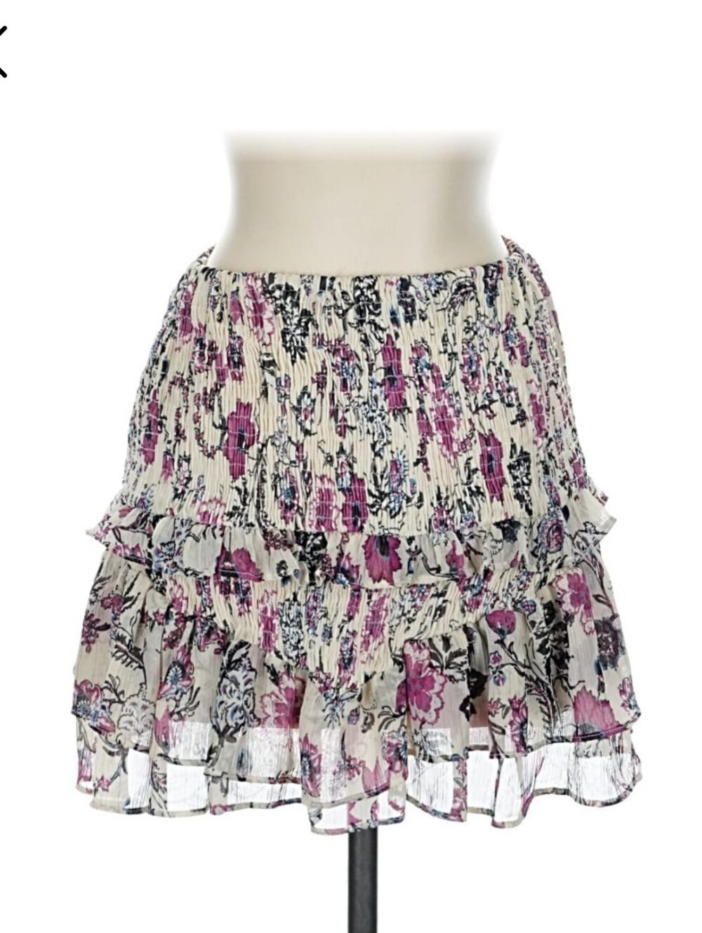 Zara Cream Floral Tiered Mini Skirt with Purple Floral Print Ruffle